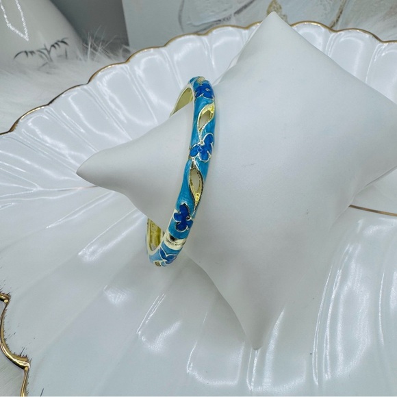 Blue Flower Enamel Cloisonne Bracelet Bangle Style B - Picture 2 of 7